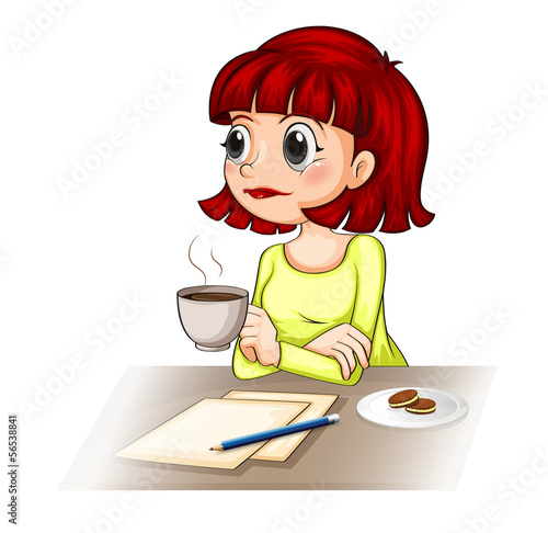 A businesswoman taking her cup of tea while making a report