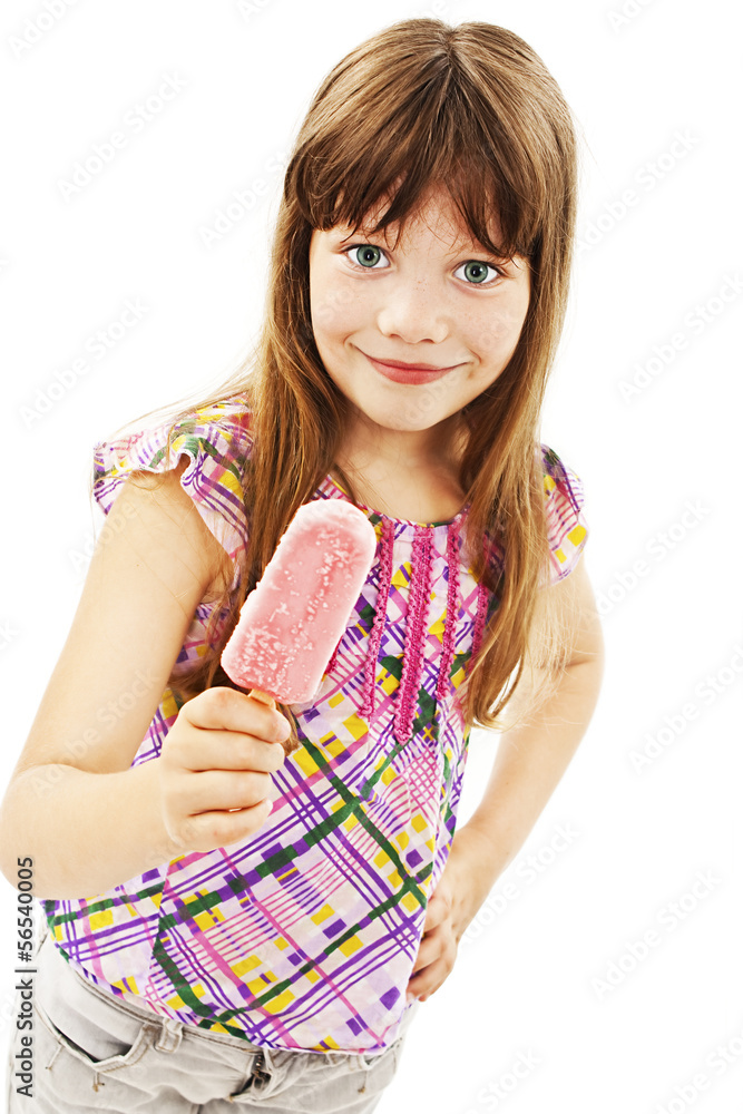 Little girl with ice cream on white background Little girl with ice cream on white background