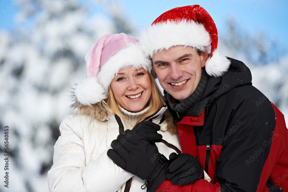 happy family couple in winter happy family couple in winter