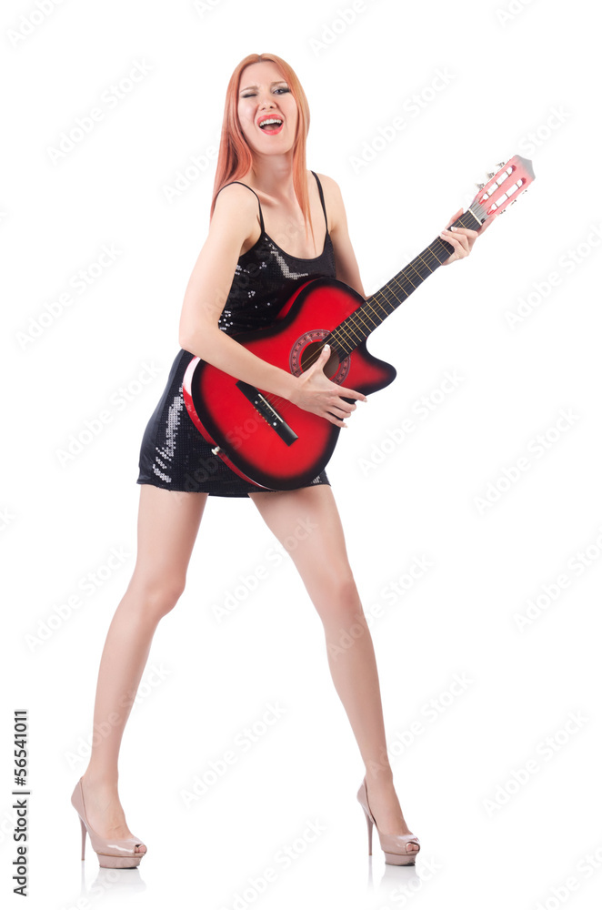 Female guitar performer isolated on white Female guitar performer isolated on white
