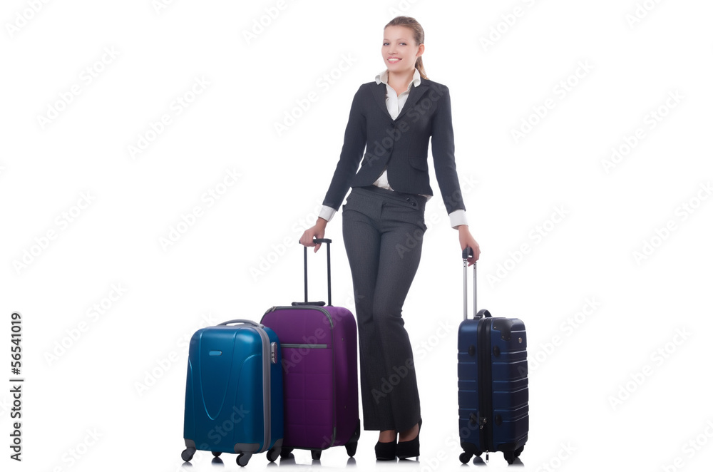 Businesswoman travelling isolated on white Businesswoman travelling isolated on white