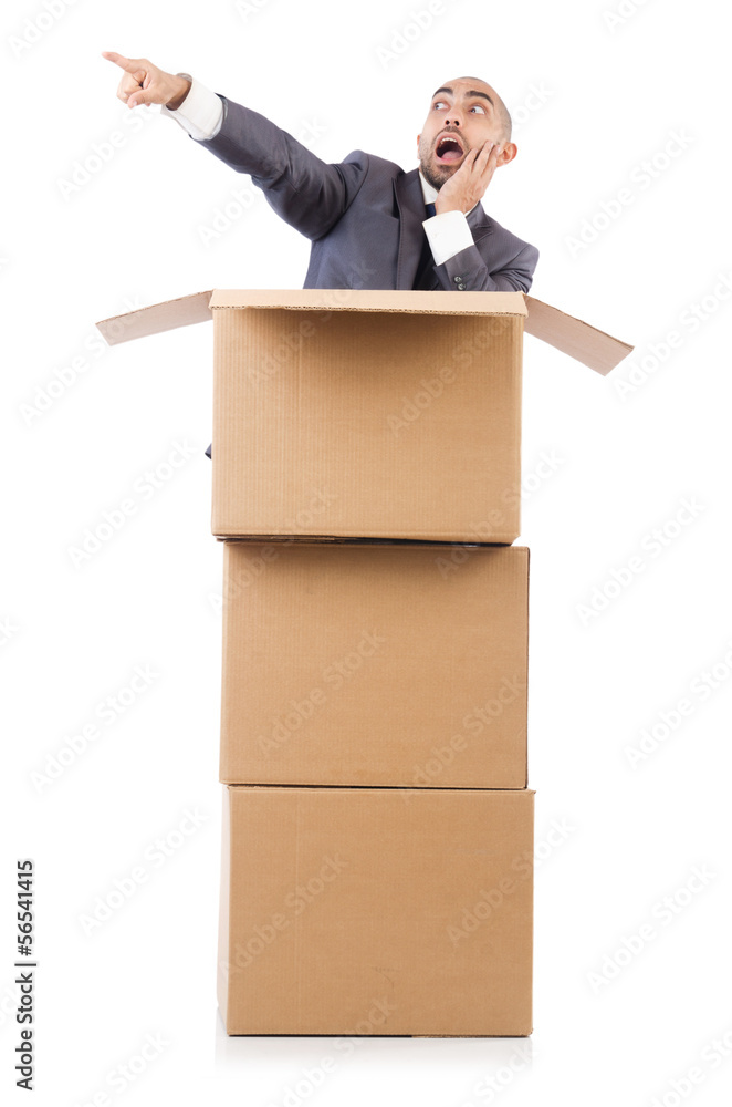 Businessman with box isolated on the white Businessman with box isolated on the white