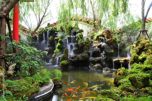 artificial waterfall in botanic garden in Thailand