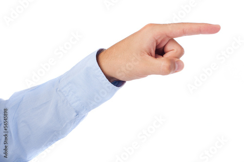 hand pointing right on a white background