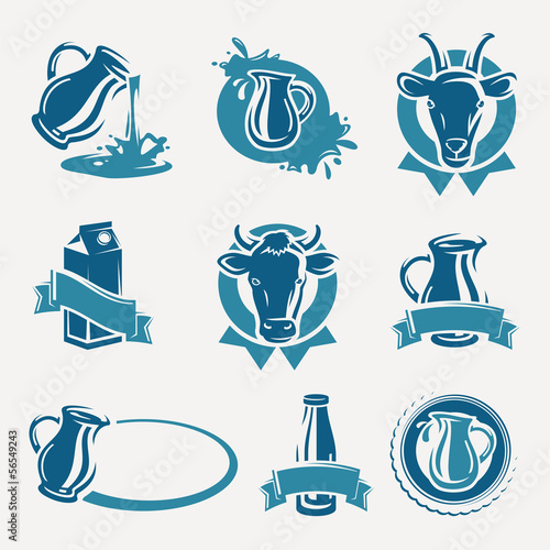 Milk labels and icons set. Vector