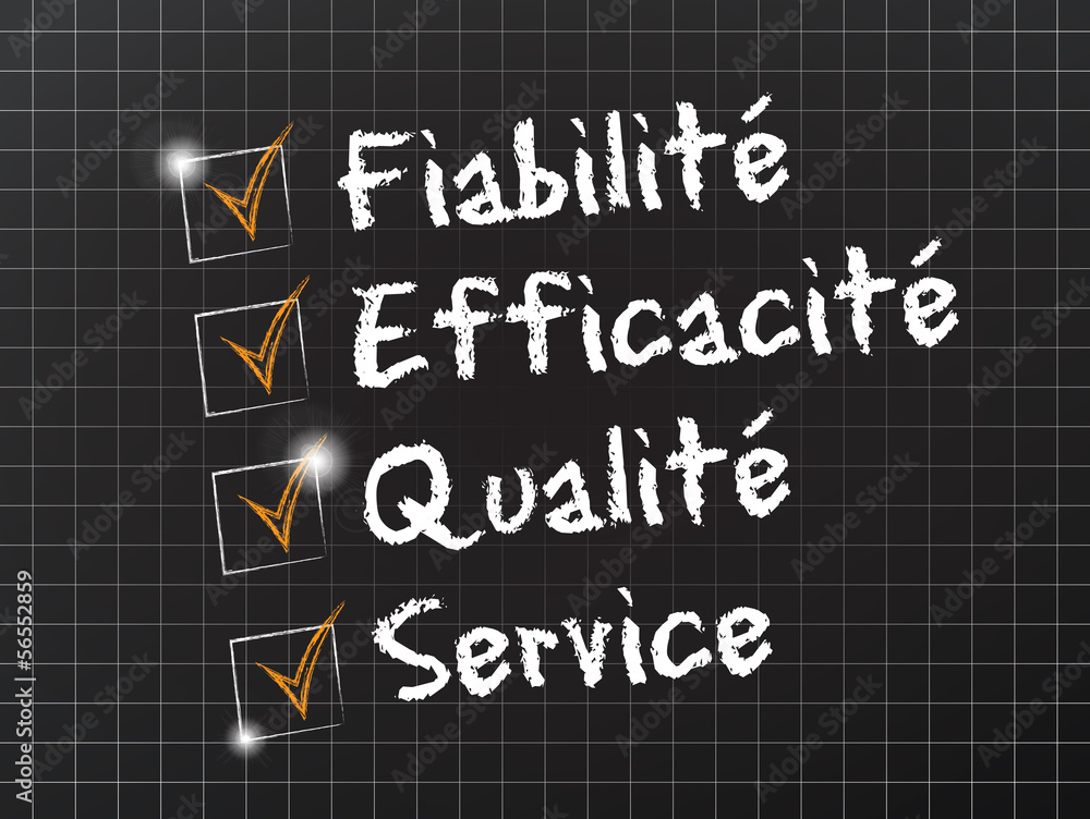 Obraz premium tableau noir schéma : fiabilité efficacité qualité service