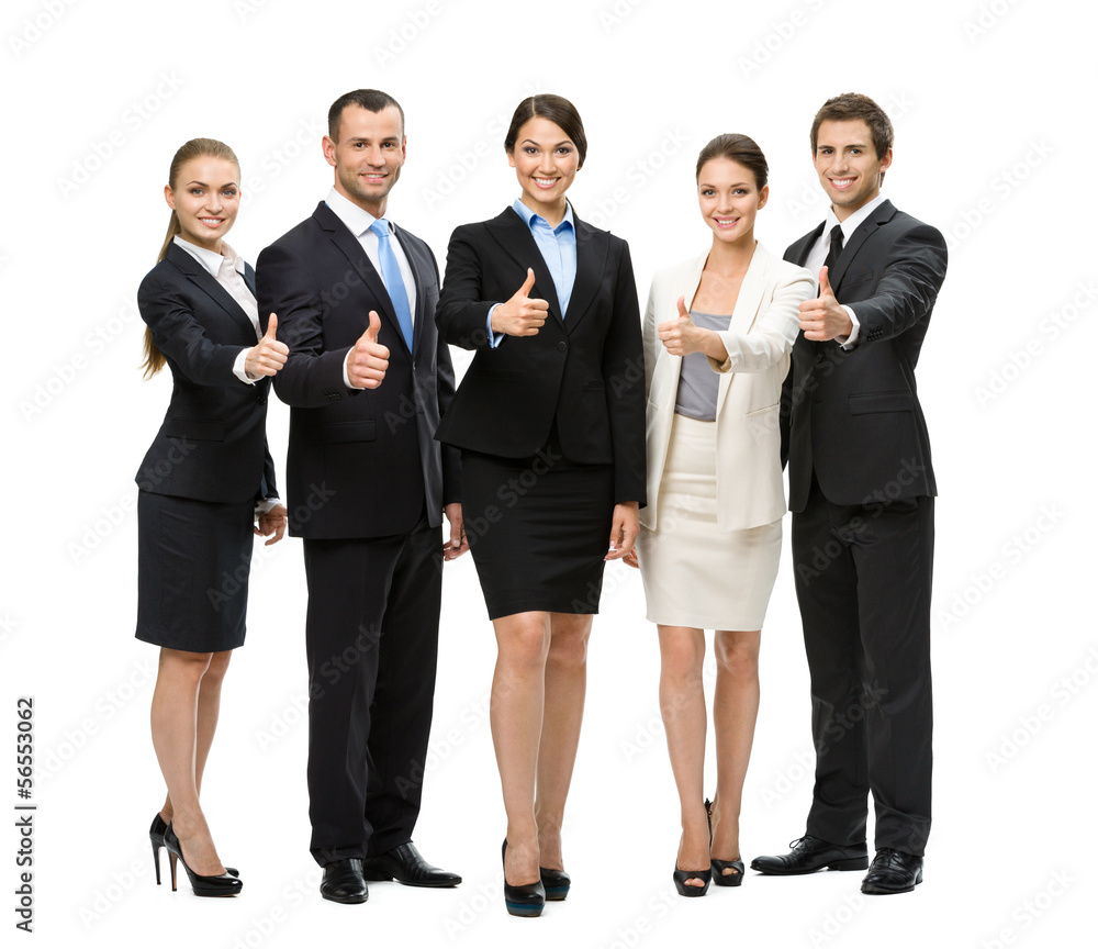 Full-length portrait of thumbing up group of business people Full-length portrait of thumbing up group of business people