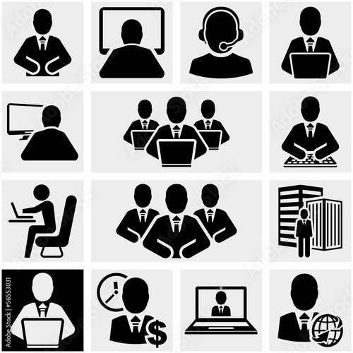Business man vector icons set on gray.