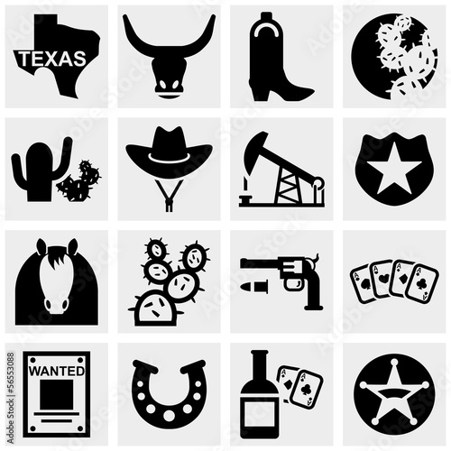 Texas vector icons set on gray.