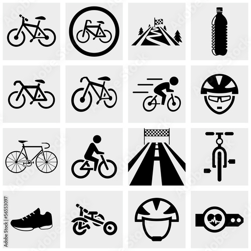 Biking vector icons set on gray.