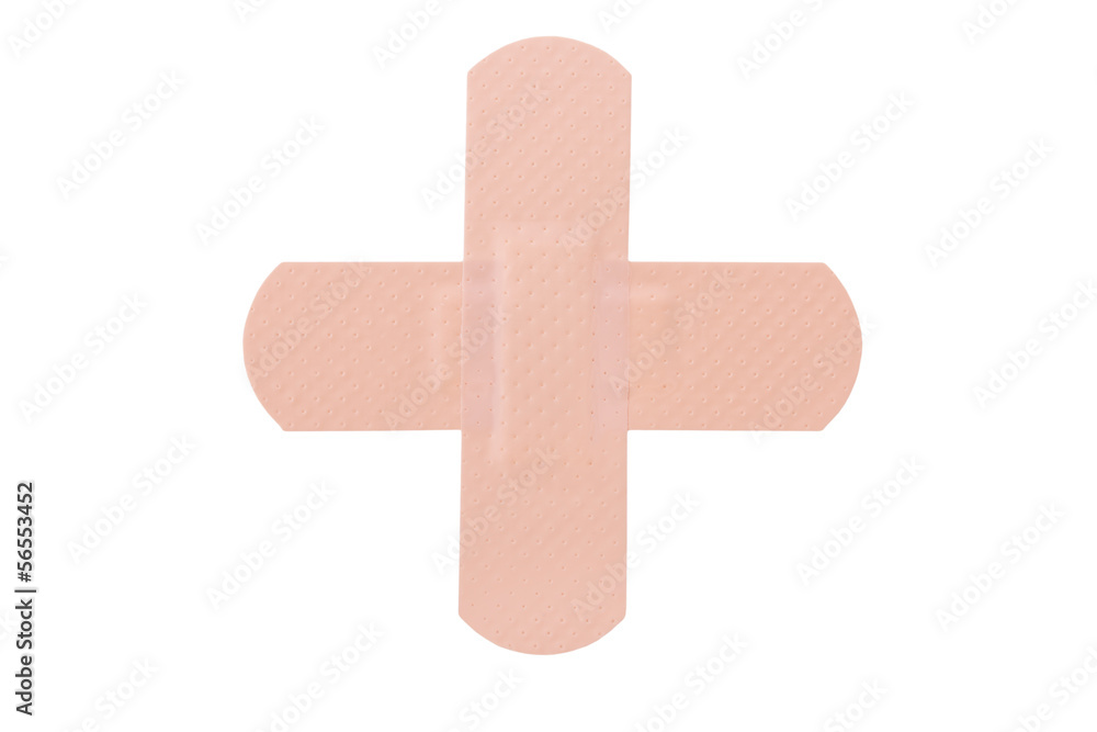 Obraz premium Two crossed adhesive bandages isolated on white
