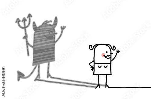 kind woman with devil shadow
