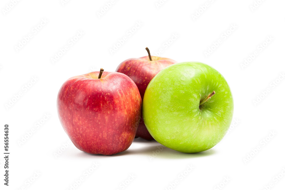 Close up of red and green apples, isolated on white