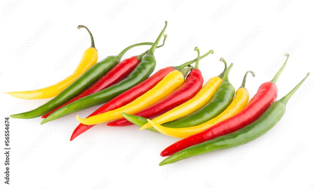colorful chili peppers isolated on white background colorful chili peppers isolated on white background