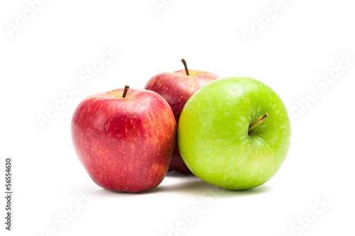 Close up of red and green apples, isolated on white