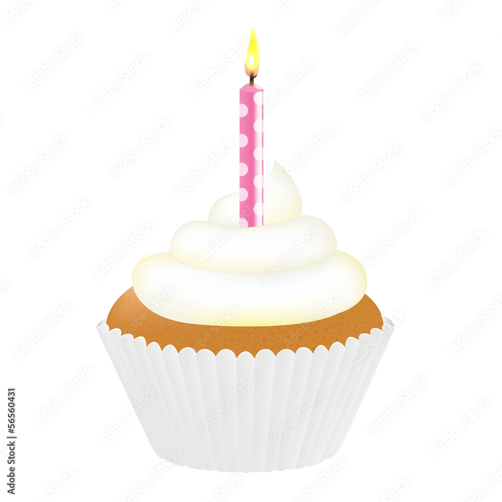 Cupcake With Cream And Pink Candle Cupcake With Cream And Pink Candle