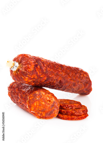 smoked sausages isolated on white