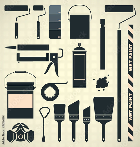 Vector Set: Painting Supplies Icons and Silhouettes