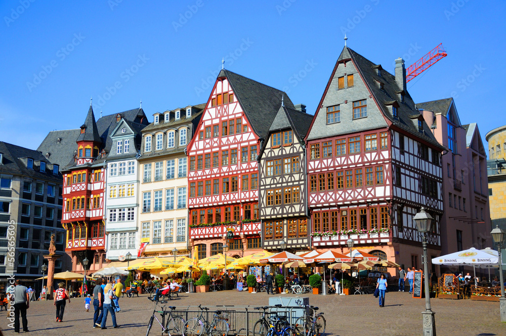 Romerberg (Romerplatz) with old buildings, Frankfurt am Main, He