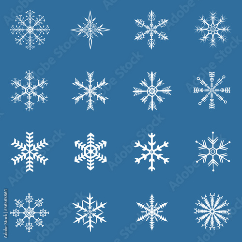 vector set of 16 white snowflakes