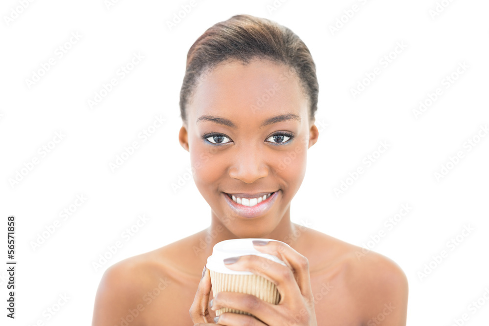 Smiling natural beauty holding coffee cup Smiling natural beauty holding coffee cup