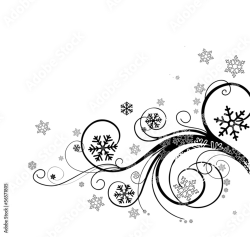 winter floral background with snowflakes