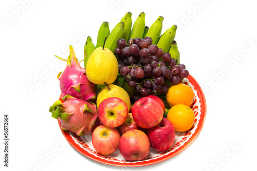 Fruit Platter with Apples  Red Grapes banana dragon fruit orange