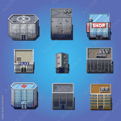 retro pixel game houses - vector illustration