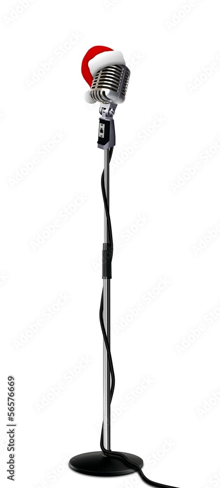 Obraz premium Vintage Microphone with Christmas Hat