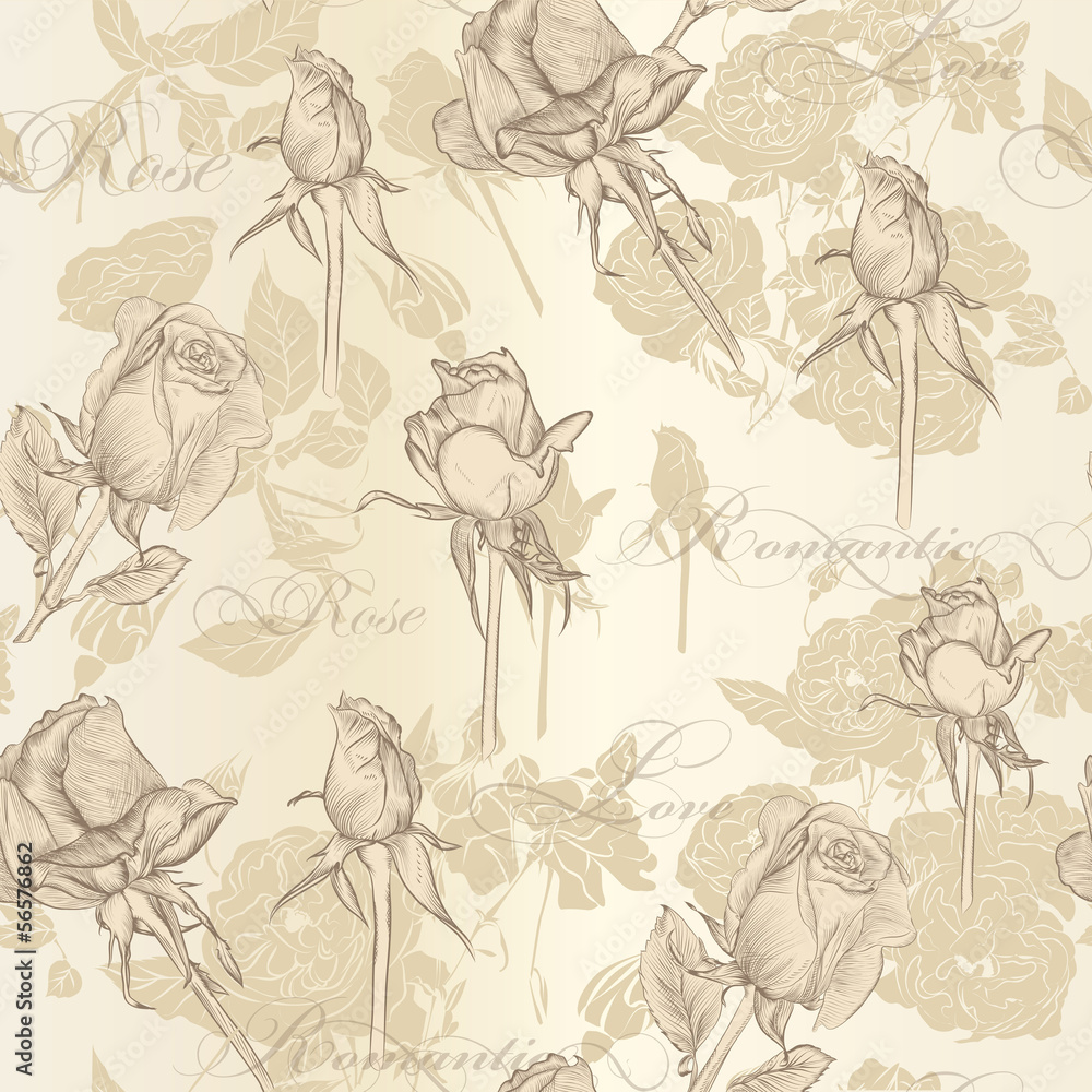 Fototapeta premium Seamless vector wallpaper with roses in vintage style