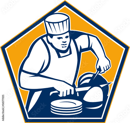 Chef Cook Slicing Ham Retro