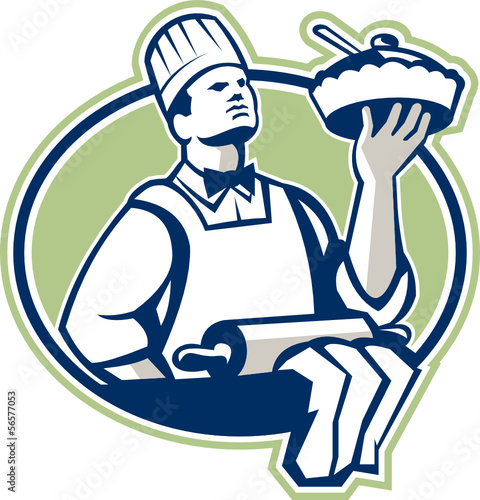 Baker Chef Cook Serving Pie Retro