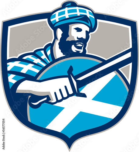Highlander Scotsman Sword Shield Retro