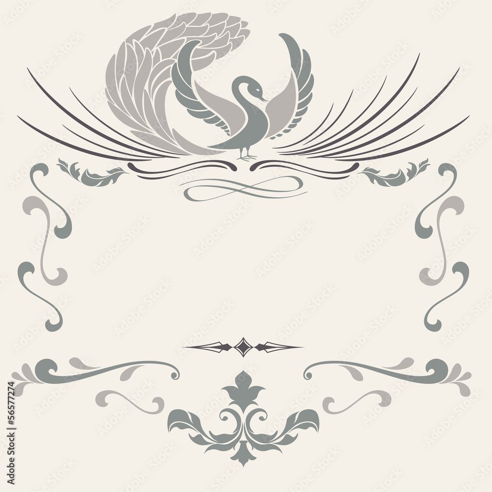 Fototapeta premium Vintage frame with stylized bird