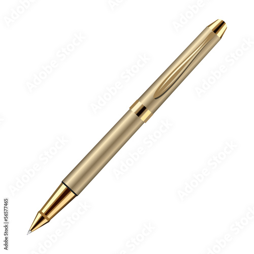 Gold ballpoint pen on a white background