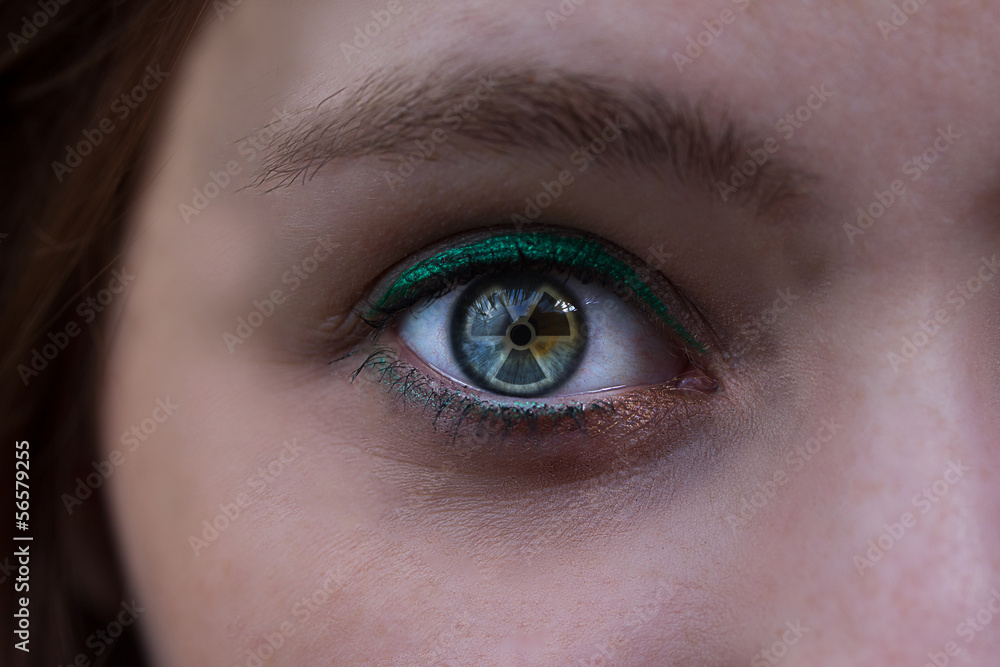atom symbol eye reflection woman atom symbol eye reflection woman
