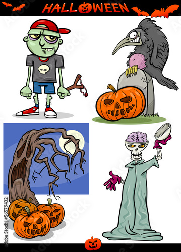Halloween Cartoon Spooky Themes Set
