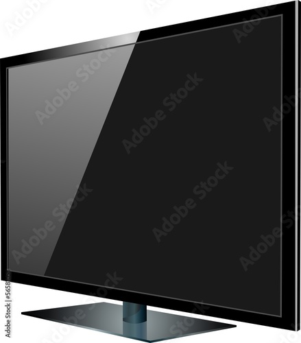 Black LCD tv screen hanging on a wall with shadow