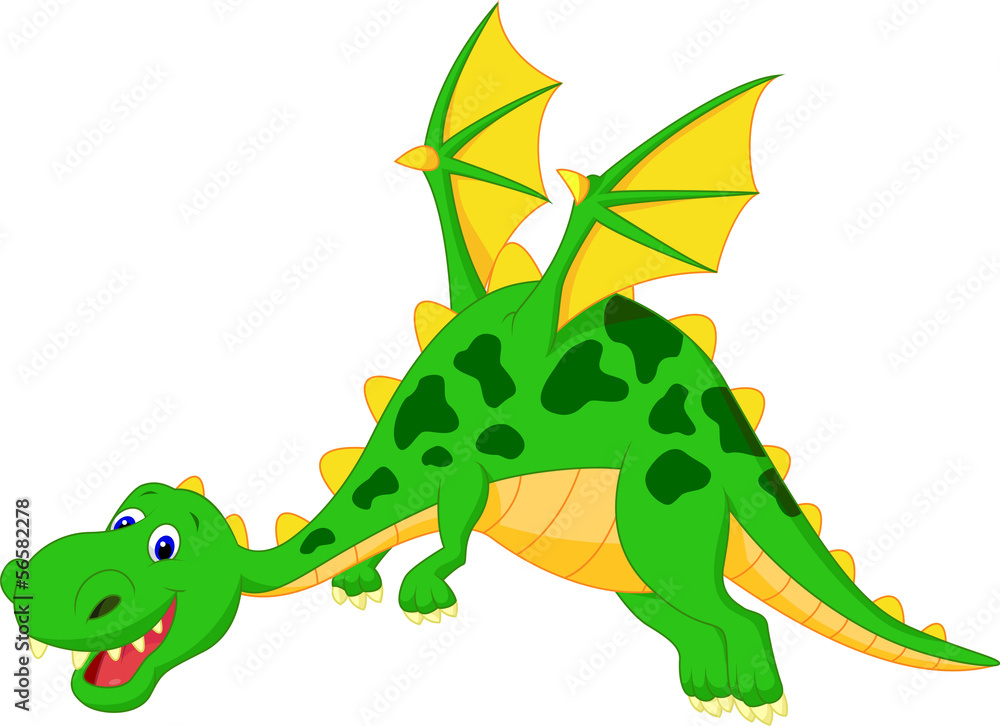 Naklejka premium Happy dragon cartoon flying