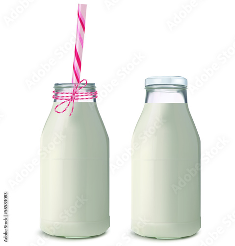 Bottles of milk isolated on white background