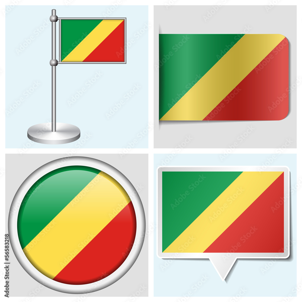 Congo flag - set of various sticker, button, label and flagstaff Congo flag - set of various sticker, button, label and flagstaff