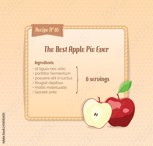Bright recipe card with cute cartoon apple.