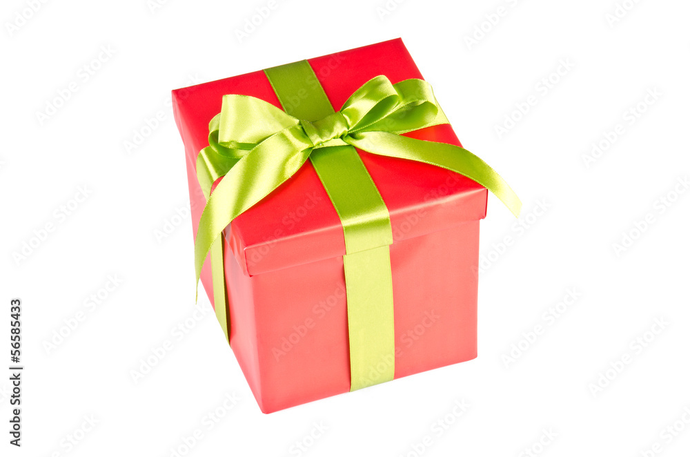 Isolated Christmas gift box with green ribbon. Isolated Christmas gift box with green ribbon.