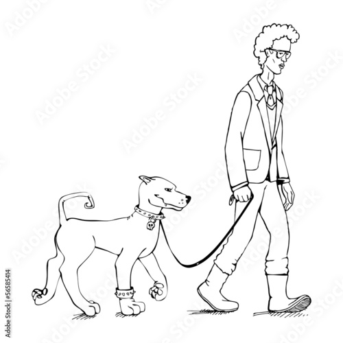 Skinny guy and dog