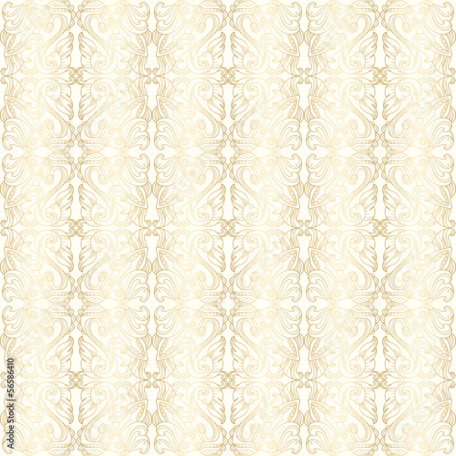 Luxury white seamless wallpaper with gold floral pattern