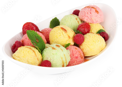 Delicious ice cream in bowl isolated in white