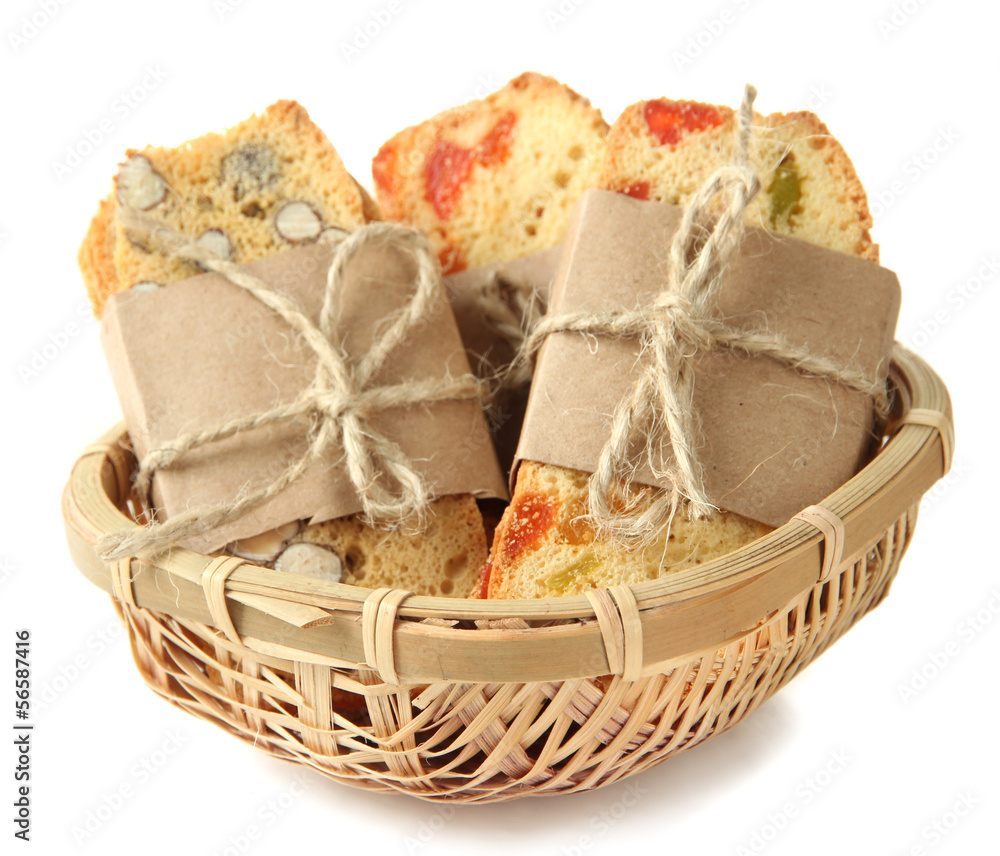 Biscotti with nuts and candied fruits, isolated on white Biscotti with nuts and candied fruits, isolated on white
