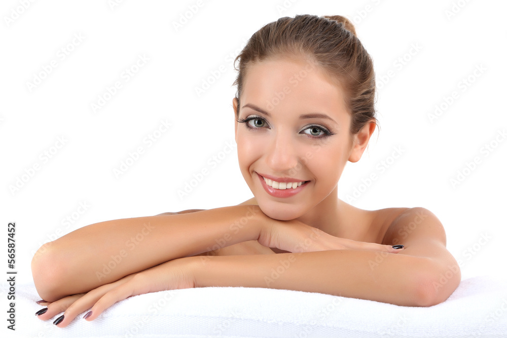 Beautiful girl with glowing skin close-up isolated on white Beautiful girl with glowing skin close-up isolated on white
