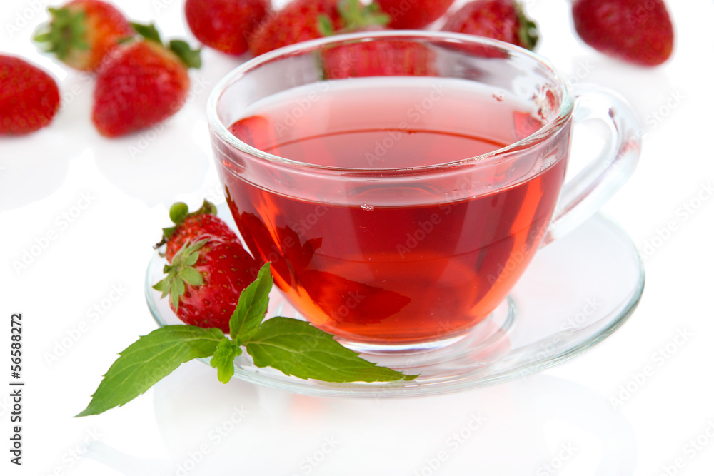 Delicious strawberry tea isolated on white Delicious strawberry tea isolated on white