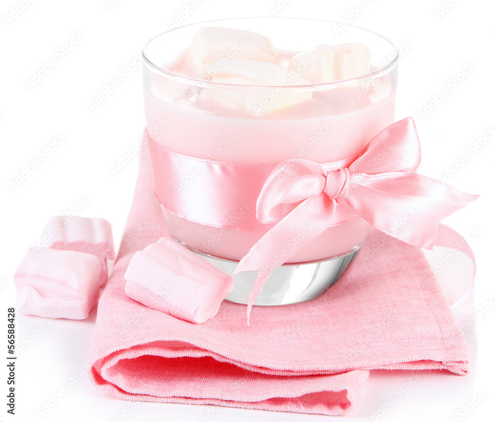 Tasty yogurt with marshmallows, isolated on white Tasty yogurt with marshmallows, isolated on white